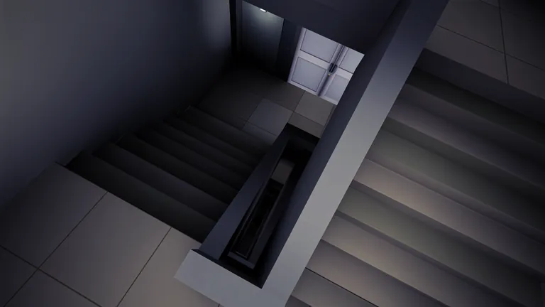 A view down a dark school stairwell
